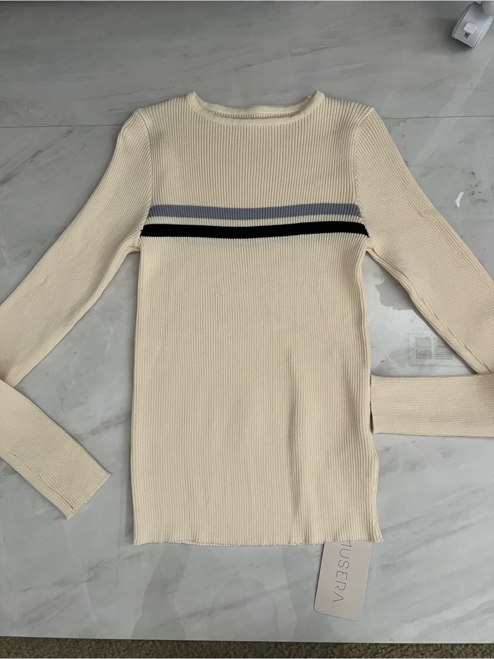 Musera cream long sleeve top with blue stripe